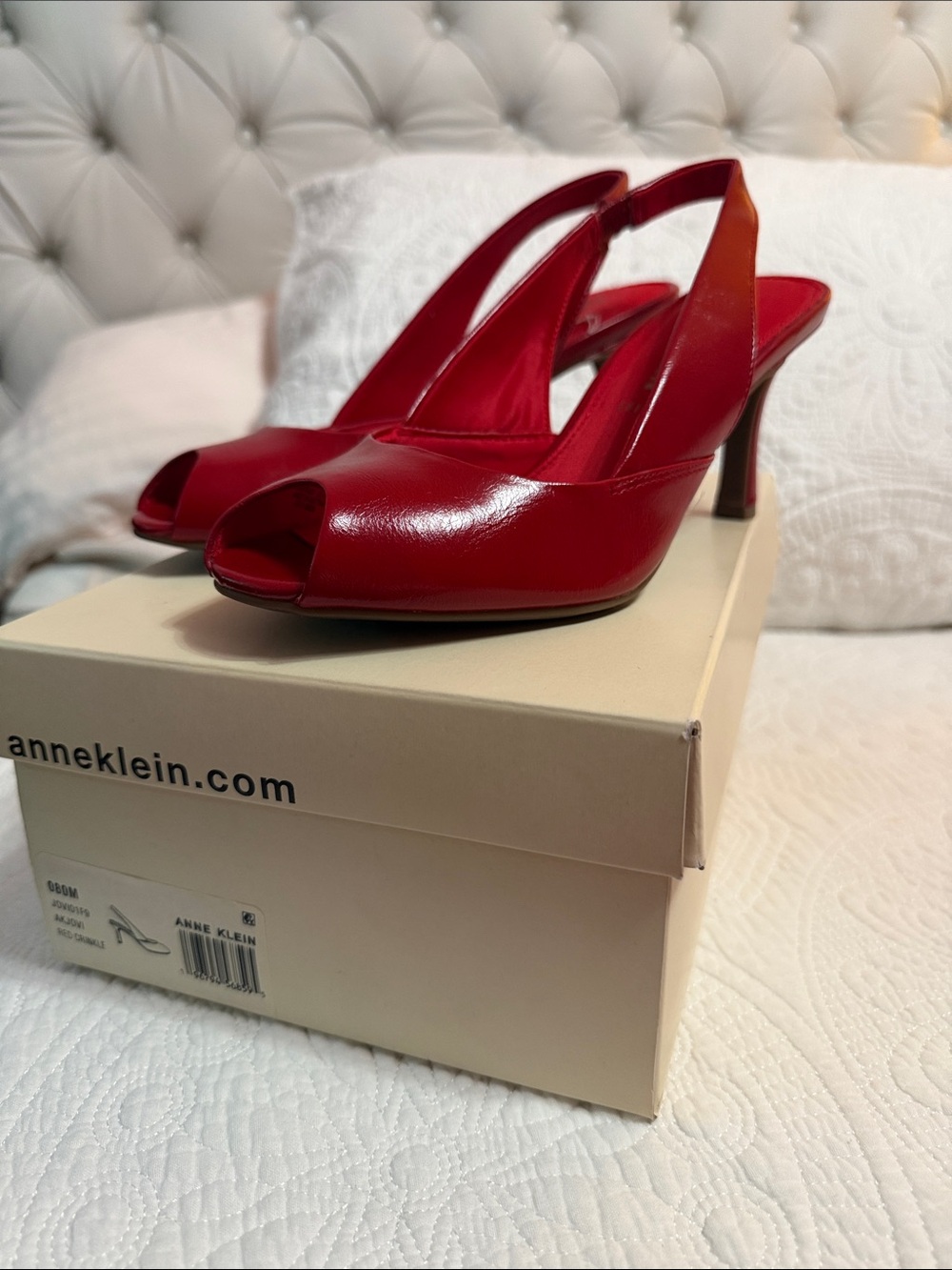Anne Klein Red Patent Open-Toe Slingback Heels